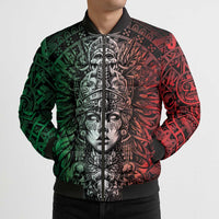 Mexico Aztec Warrior Goddess Bomber Puffer Jacket Aztec Skull Tribal Calender Tricolor Spirit - Wonder Print Shop