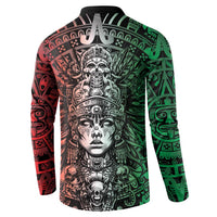 Mexico Aztec Warrior Goddess Button Sweatshirt Aztec Skull Tribal Calender Tricolor Spirit - Wonder Print Shop