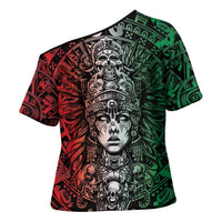 Mexico Aztec Warrior Goddess Cross Shoulder Shirt Aztec Skull Tribal Calender Tricolor Spirit - Wonder Print Shop