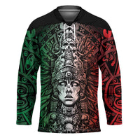 Mexico Aztec Warrior Goddess Hockey Jersey Aztec Skull Tribal Calender Tricolor Spirit - Wonder Print Shop