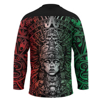 Mexico Aztec Warrior Goddess Hockey Jersey Aztec Skull Tribal Calender Tricolor Spirit - Wonder Print Shop
