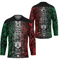 Mexico Aztec Warrior Goddess Hockey Jersey Aztec Skull Tribal Calender Tricolor Spirit - Wonder Print Shop