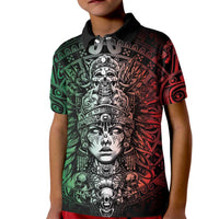 Mexico Aztec Warrior Goddess Kid Polo Shirt Aztec Skull Tribal Calender Tricolor Spirit - Wonder Print Shop