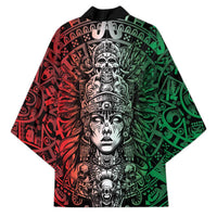Mexico Aztec Warrior Goddess Kimono Aztec Skull Tribal Calender Tricolor Spirit - Wonder Print Shop