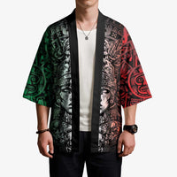 Mexico Aztec Warrior Goddess Kimono Aztec Skull Tribal Calender Tricolor Spirit - Wonder Print Shop