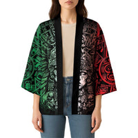 Mexico Aztec Warrior Goddess Kimono Aztec Skull Tribal Calender Tricolor Spirit - Wonder Print Shop