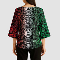 Mexico Aztec Warrior Goddess Kimono Sleeve Blouse Aztec Skull Tribal Calender Tricolor Spirit - Wonder Print Shop