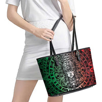 Mexico Aztec Warrior Goddess Leather Tote Bag Aztec Skull Tribal Calender Tricolor Spirit - Wonder Print Shop