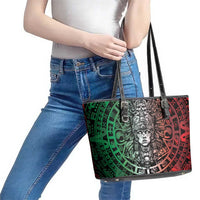 Mexico Aztec Warrior Goddess Leather Tote Bag Aztec Skull Tribal Calender Tricolor Spirit - Wonder Print Shop
