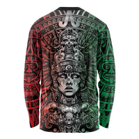 Mexico Aztec Warrior Goddess Long Sleeve Shirt Aztec Skull Tribal Calender Tricolor Spirit - Wonder Print Shop