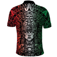 Mexico Aztec Warrior Goddess Polo Shirt Aztec Skull Tribal Calender Tricolor Spirit - Wonder Print Shop