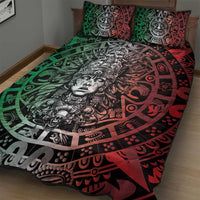 Mexico Aztec Warrior Goddess Quilt Bed Set Aztec Skull Tribal Calender Tricolor Spirit - Wonder Print Shop
