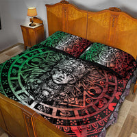 Mexico Aztec Warrior Goddess Quilt Bed Set Aztec Skull Tribal Calender Tricolor Spirit - Wonder Print Shop