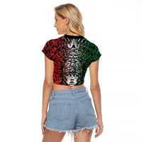 Mexico Aztec Warrior Goddess Raglan Cropped T Shirt Aztec Skull Tribal Calender Tricolor Spirit - Wonder Print Shop