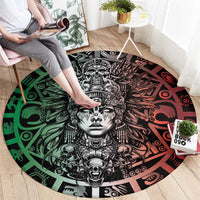 Mexico Aztec Warrior Goddess Round Carpet Aztec Skull Tribal Calender Tricolor Spirit - Wonder Print Shop