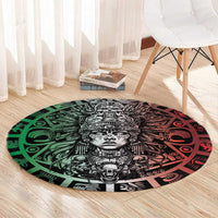 Mexico Aztec Warrior Goddess Round Carpet Aztec Skull Tribal Calender Tricolor Spirit - Wonder Print Shop