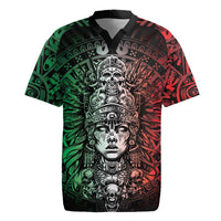 Mexico Aztec Warrior Goddess Rugby Jersey Aztec Skull Tribal Calender Tricolor Spirit - Wonder Print Shop