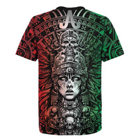 Mexico Aztec Warrior Goddess Rugby Jersey Aztec Skull Tribal Calender Tricolor Spirit - Wonder Print Shop