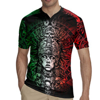 Mexico Aztec Warrior Goddess Rugby Jersey Aztec Skull Tribal Calender Tricolor Spirit - Wonder Print Shop