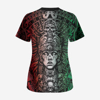 Mexico Aztec Warrior Goddess Scrub Top Aztec Skull Tribal Calender Tricolor Spirit - Wonder Print Shop