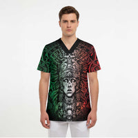 Mexico Aztec Warrior Goddess Scrub Top Aztec Skull Tribal Calender Tricolor Spirit - Wonder Print Shop