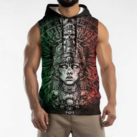 Mexico Aztec Warrior Goddess Sleeveless Hoodie Aztec Skull Tribal Calender Tricolor Spirit - Wonder Print Shop