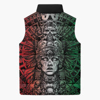 Mexico Aztec Warrior Goddess Sleeveless Puffer Jacket Aztec Skull Tribal Calender Tricolor Spirit - Wonder Print Shop