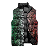 Mexico Aztec Warrior Goddess Sleeveless Puffer Jacket Aztec Skull Tribal Calender Tricolor Spirit - Wonder Print Shop