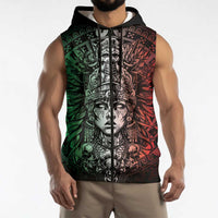 Mexico Aztec Warrior Goddess Sleeveless Zip Hoodie Aztec Skull Tribal Calender Tricolor Spirit - Wonder Print Shop