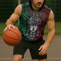 Mexico Aztec Warrior Goddess Sleeveless Zip Hoodie Aztec Skull Tribal Calender Tricolor Spirit - Wonder Print Shop