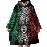 Mexico Aztec Warrior Goddess Wearable Blanket Hoodie Aztec Skull Tribal Calender Tricolor Spirit - Wonder Print Shop