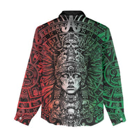 Mexico Aztec Warrior Goddess Women Casual Shirt Aztec Skull Tribal Calender Tricolor Spirit - Wonder Print Shop
