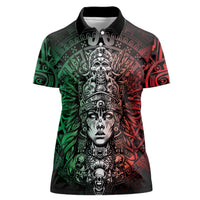 Mexico Aztec Warrior Goddess Women Polo Shirt Aztec Skull Tribal Calender Tricolor Spirit - Wonder Print Shop