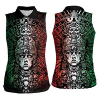 Mexico Aztec Warrior Goddess Women Sleeveless Polo Shirt Aztec Skull Tribal Calender Tricolor Spirit - Wonder Print Shop