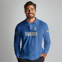 Custom World Football 2026 Sweden Long Sleeve Polo Shirt Swedish The Blue and Yellow Champions