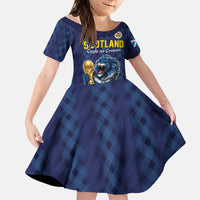 Custom World Football 2026 Scotland Kid Short Sleeve Dress Scottish Tartan Cupa na Cruinne Glory