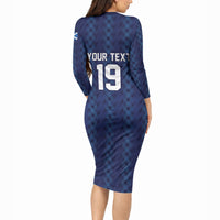 Custom World Football 2026 Scotland Long Sleeve Bodycon Dress Scottish Tartan Cupa na Cruinne Glory