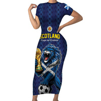 Custom World Football 2026 Scotland Short Sleeve Bodycon Dress Scottish Tartan Cupa na Cruinne Glory