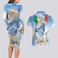 Italy Assumption Of Mary Couples Matching Long Sleeve Bodycon Dress and Hawaiian Shirt Blessed Virgin Mary Angel And Dove LT19