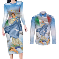 Italy Assumption Of Mary Couples Matching Long Sleeve Bodycon Dress and Long Sleeve Button Shirt Blessed Virgin Mary Angel And Dove LT19