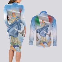 Italy Assumption Of Mary Couples Matching Long Sleeve Bodycon Dress and Long Sleeve Button Shirt Blessed Virgin Mary Angel And Dove LT19