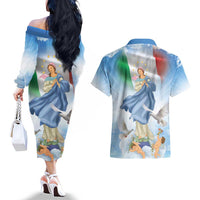 Italy Assumption Of Mary Couples Matching Off The Shoulder Long Sleeve Dress and Hawaiian Shirt Blessed Virgin Mary Angel And Dove LT19