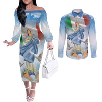 Italy Assumption Of Mary Couples Matching Off The Shoulder Long Sleeve Dress and Long Sleeve Button Shirt Blessed Virgin Mary Angel And Dove LT19