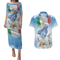 Italy Assumption Of Mary Couples Matching Puletasi and Hawaiian Shirt Blessed Virgin Mary Angel And Dove LT19