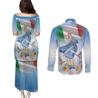 Italy Assumption Of Mary Couples Matching Puletasi and Long Sleeve Button Shirt Blessed Virgin Mary Angel And Dove LT19