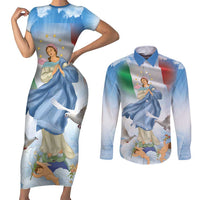 Italy Assumption Of Mary Couples Matching Short Sleeve Bodycon Dress and Long Sleeve Button Shirt Blessed Virgin Mary Angel And Dove LT19