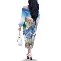 Italy Assumption Of Mary Family Matching Off The Shoulder Long Sleeve Dress and Hawaiian Shirt Blessed Virgin Mary Angel And Dove LT19