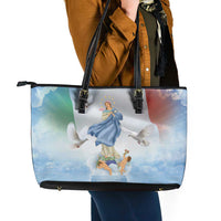 Italy Assumption Of Mary Leather Tote Bag Blessed Virgin Mary Angel And Dove - Wonder Print Shop
