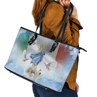 Italy Assumption Of Mary Leather Tote Bag Blessed Virgin Mary Angel And Dove - Wonder Print Shop