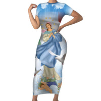 Italy Assumption Of Mary Short Sleeve Bodycon Dress Blessed Virgin Mary Angel And Dove LT19